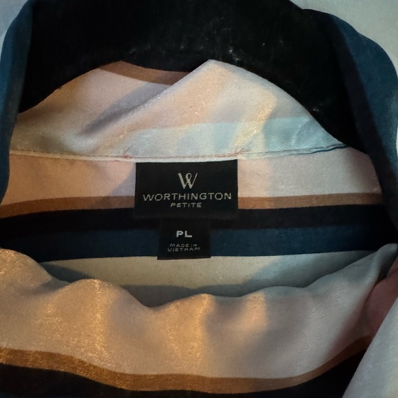 Worthington Pink and Black Blouse with Mandarin Collar and Tie Front - Picture 4 of 5